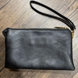 Black Leather Wristlet Clutch